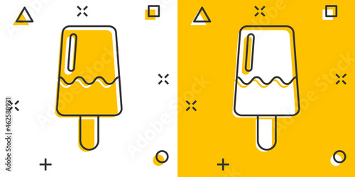 Ice cream icon in comic style. Sundae cartoon vector illustration on white isolated background. Sorbet dessert splash effect business concept.