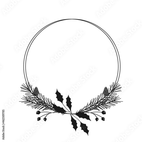 Christmas floral frame wreath on white background