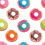Donuts vector cartoon seamless pattern background for wallpaper, wrapping, packing, and backdrop.
