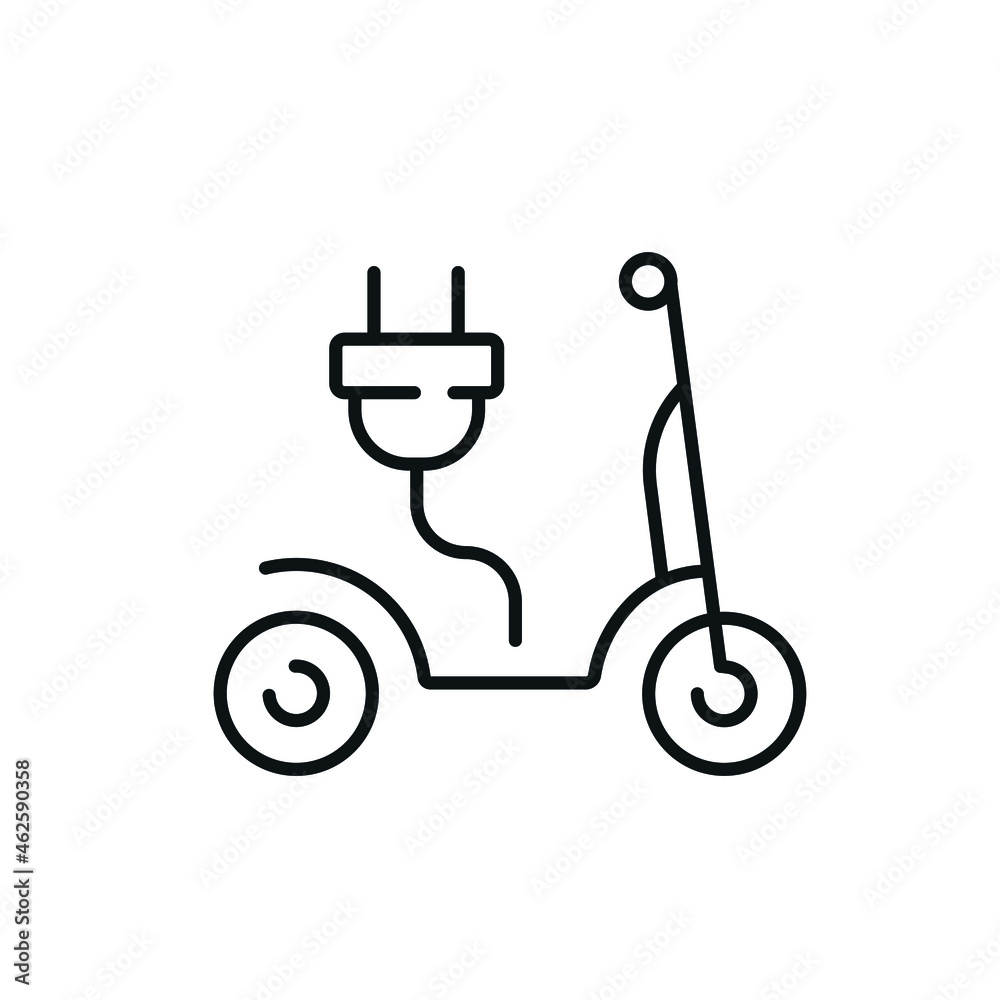 Charging the electric scooter linear icon. Thin line customizable illustration. Vector isolated outline drawing. Editable stroke
