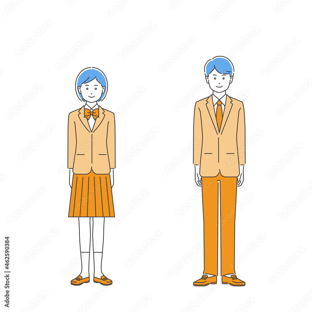 制服姿の学生・男女 3色 制服姿の学生・男女 3色