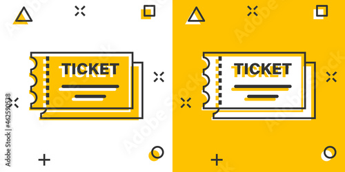 Cinema ticket icon in comic style. Admit one coupon entrance cartoon vector illustration on white isolated background. Ticket splash effect business concept.