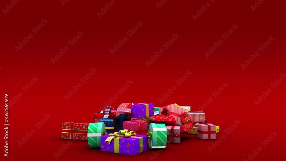 Falling Christmas gift boxes with separate Alpha Channel in 4K