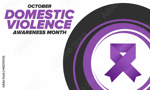 Domestic Violence Awareness Month in October. Celebrate annual in United States. Awareness purple ribbon. Day of Unity. Prevention campaign. Stop women abuse. Poster, banner and background. Vector