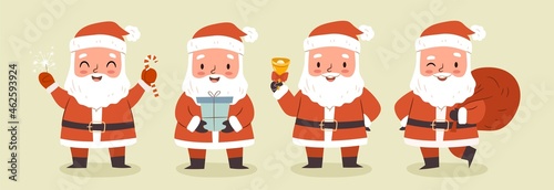 Santa character set. Santa Cluas in various poses, isolated on blank background. Cute cartoon vector illustration