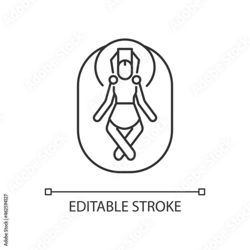 Budhanilkantha temple linear icon. Vishnu awakening celebration. Famous stone statue in Nepal. Thin line customizable illustration. Contour symbol. Vector isolated outline drawing. Editable stroke