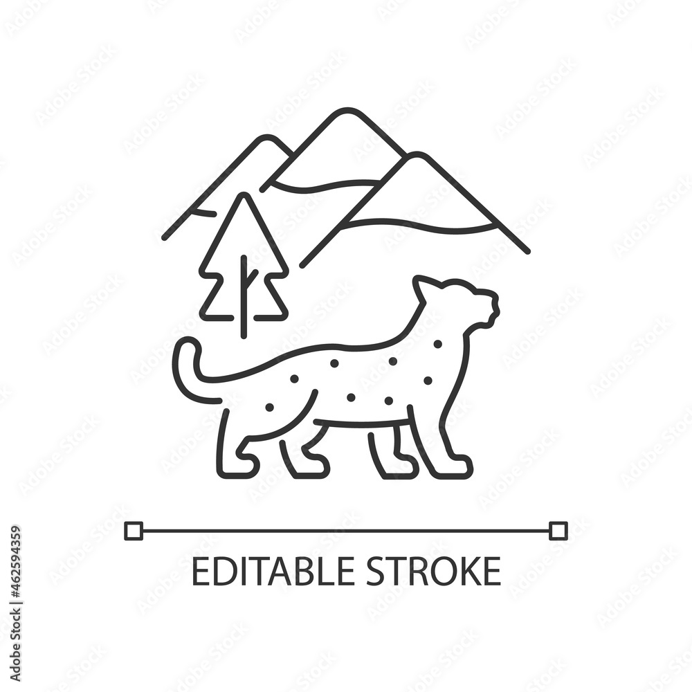 Snow leopard linear icon. Wild animal living in Nepal. Himalayan ...