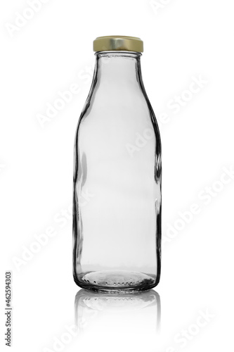 Wallpaper Mural Empty, transparent glass bottle, closed with a metal lid. Isolated on a white background with reflection Torontodigital.ca