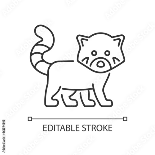 Red panda linear icon. Wildlife protection in Nepal. Endangered species. Lesser panda. Thin line customizable illustration. Contour symbol. Vector isolated outline drawing. Editable stroke