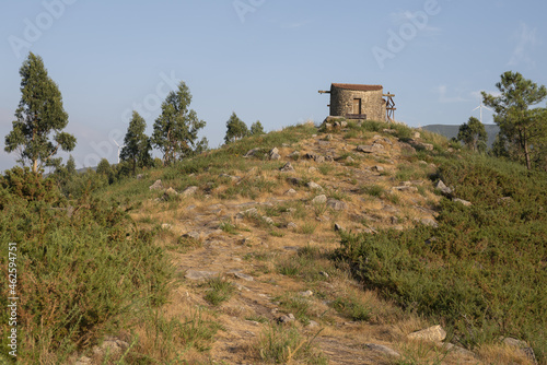 Partially restored old windmill in Catoira, Galicia, Spain