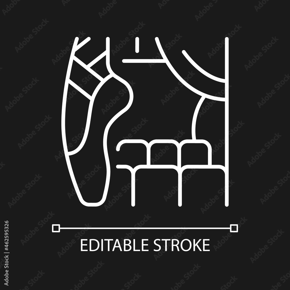 Dancing talent white linear icon for dark theme. Gifted dancer. Choreography performance. Thin line customizable illustration. Isolated vector contour symbol for night mode. Editable stroke Dancing talent white linear icon for dark theme. Gifted dancer. Choreography performance. Thin line customizable illustration. Isolated vector contour symbol for night mode. Editable stroke
