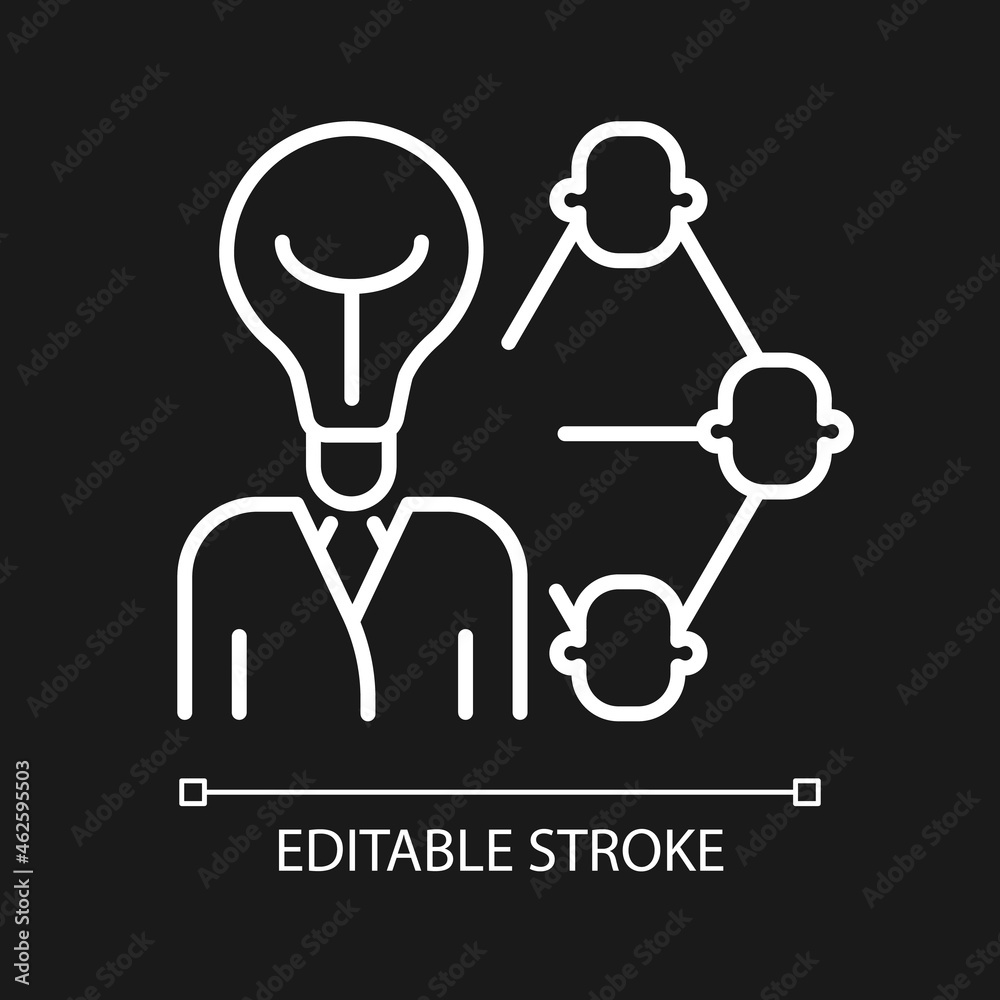 Influencing and leadership white linear icon for dark theme. Inspire and impact people. Thin line customizable illustration. Isolated vector contour symbol for night mode. Editable stroke Influencing and leadership white linear icon for dark theme. Inspire and impact people. Thin line customizable illustration. Isolated vector contour symbol for night mode. Editable stroke