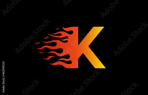 K letter fire logo design in a beautiful red and yellow gradient. Flame icon lettering concept vector illustration.