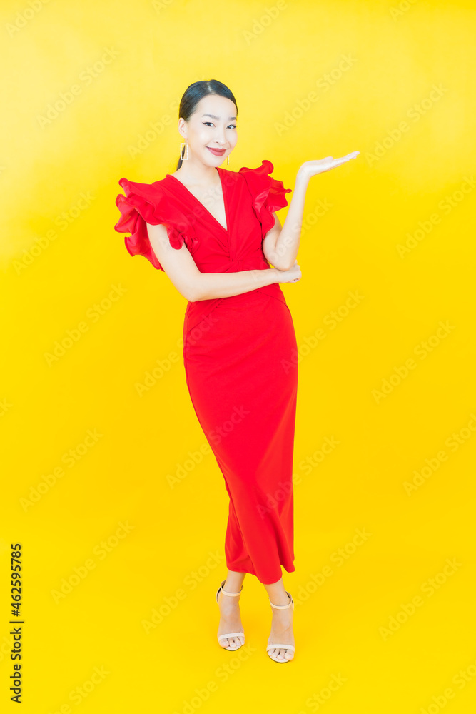 Portrait beautiful young asian woman smile with action Portrait beautiful young asian woman smile with action