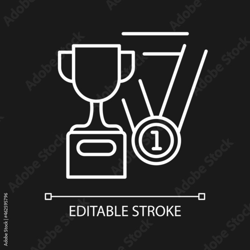 Sports talent white linear icon for dark theme. Athletic aptitude. Talented sportsman. Thin line customizable illustration. Isolated vector contour symbol for night mode. Editable stroke