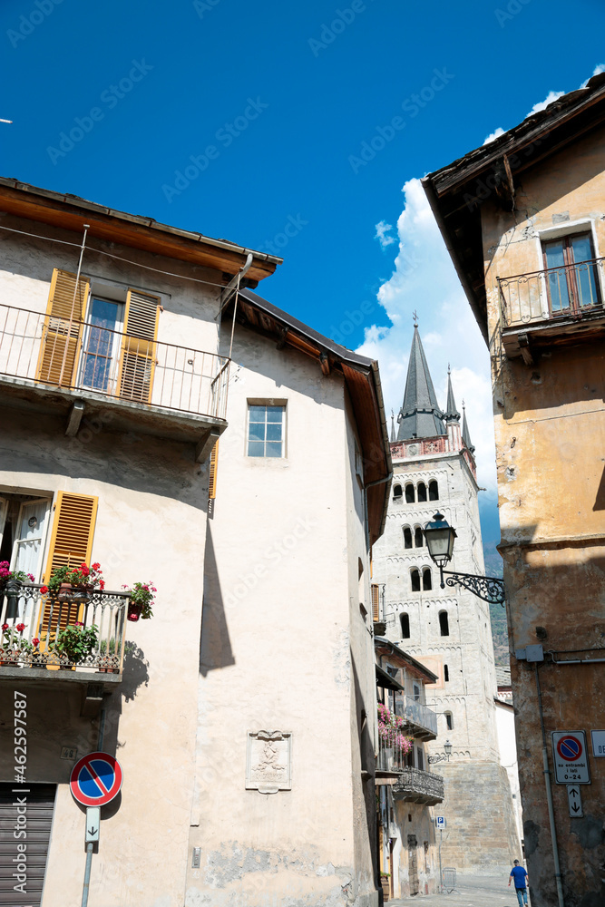 Fototapeta premium Susa, Segusium, historical roman city in the north of Piedmont, Italy in a sunny day with blue sky