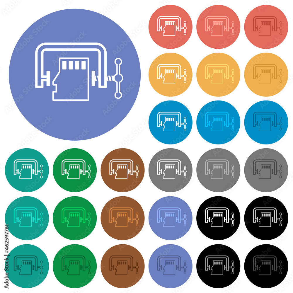 Micro sd memory card compress outline round flat multi colored icons