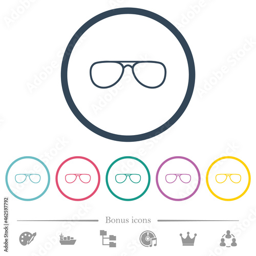 Glasses flat color icons in round outlines