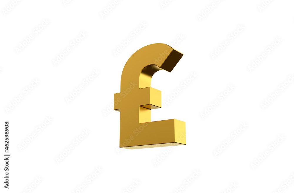GBP Pound sterling currency symbol in gold - 3d Illustration, 3d rendering 