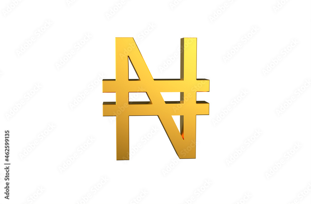 Obraz premium Nigerian Naira currency symbol in gold - 3d Illustration, 3d rendering 