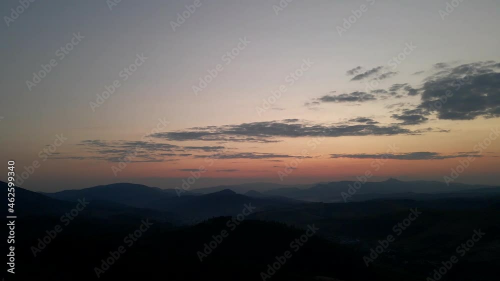 aerial view of sunset above carpathian mountains range aerial view of sunset above carpathian mountains range
