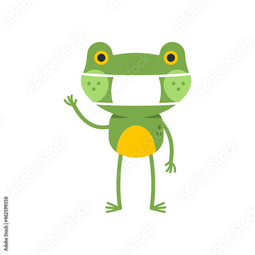 Cute frog in medical mask vector cartoon character isolated on a white background. photo