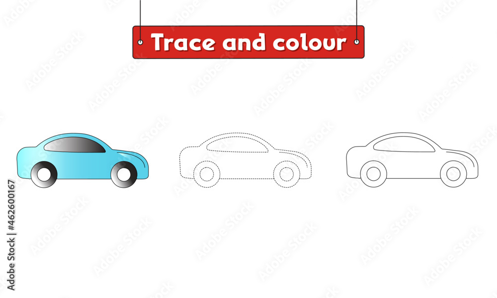 Car to be traced only of one line, the tracing educational game to preschool kids the colorful.
