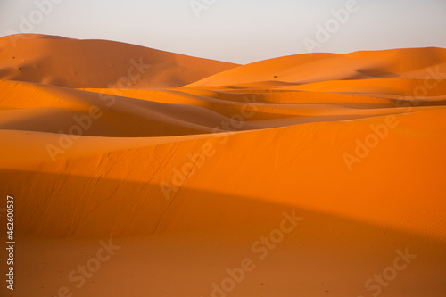 Beautiful sand dunes in the Sahara Desert in Morocco. Landscape in Africa in desert.