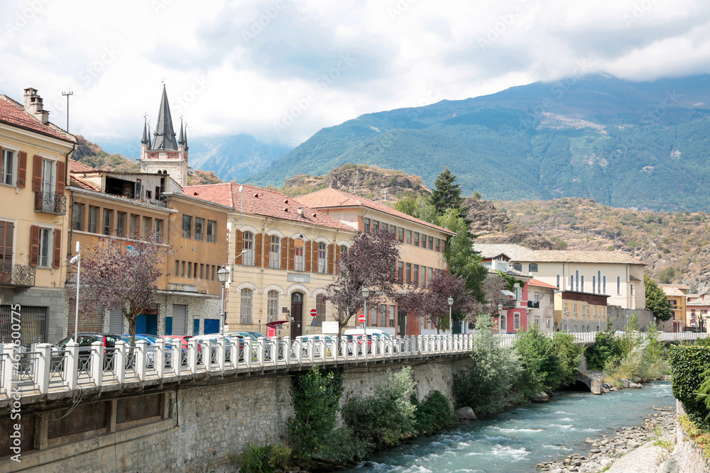 Obraz premium susa, segusium, Italian roman city of the piedmonts alps, in summer days with blue sky, italy