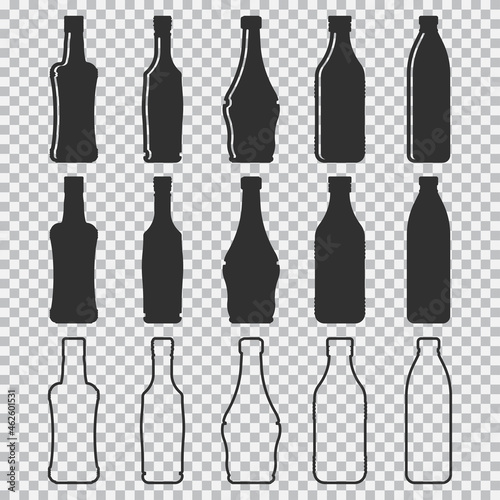 Bottles vector black silhouettes icons set isolated on a transparent background.