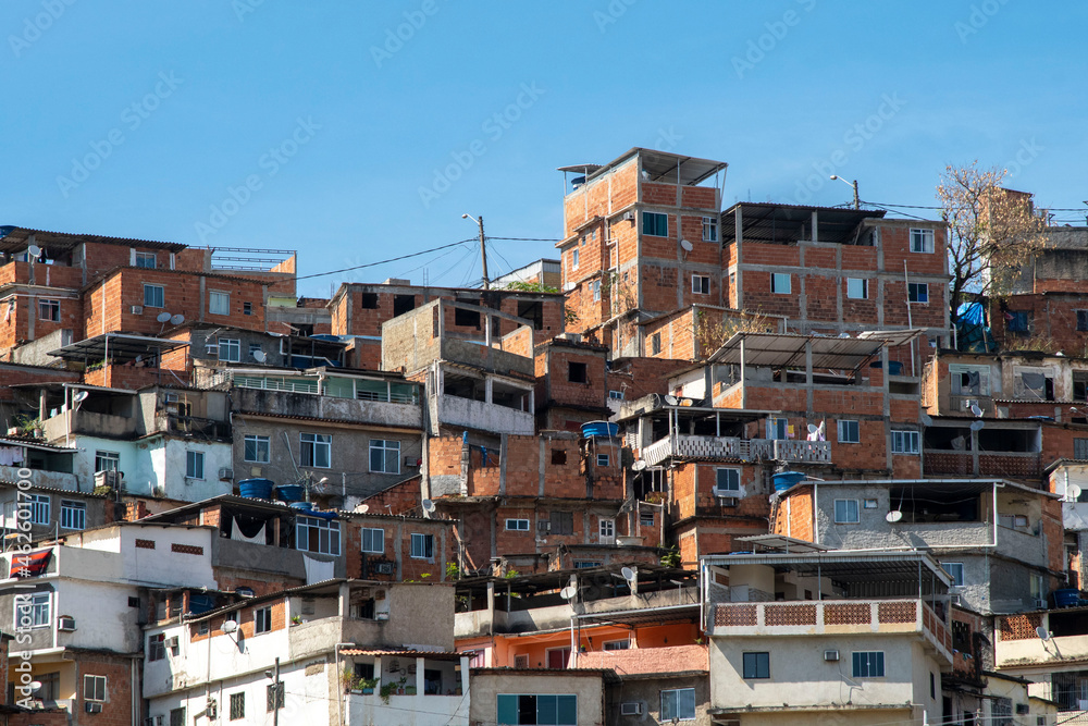Fototapeta premium urban area with slums, simple buildings usually built on the hillsides of the city