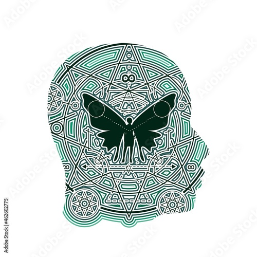 Esoteric mystical symbol and head of man