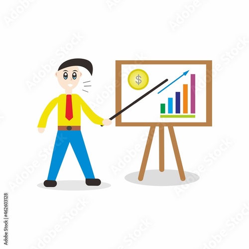 An illustration of a company progress presentation, suitable for business and finance books and magazines as well as for other business purposes.