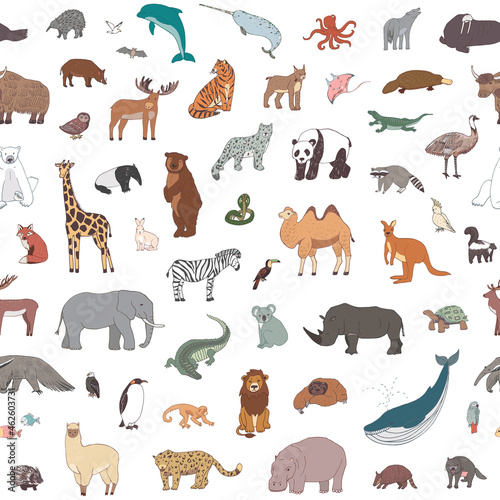 World animals wildlife vector seamless pattern