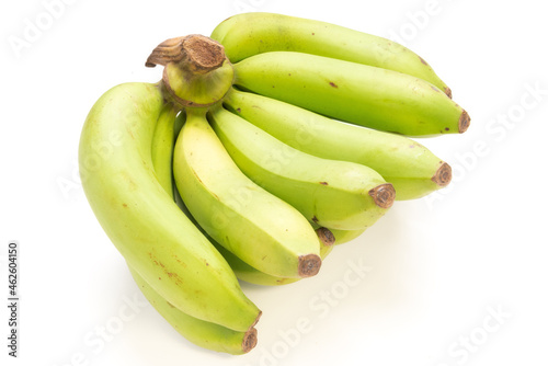 Cutout unripe bananas on white background. 