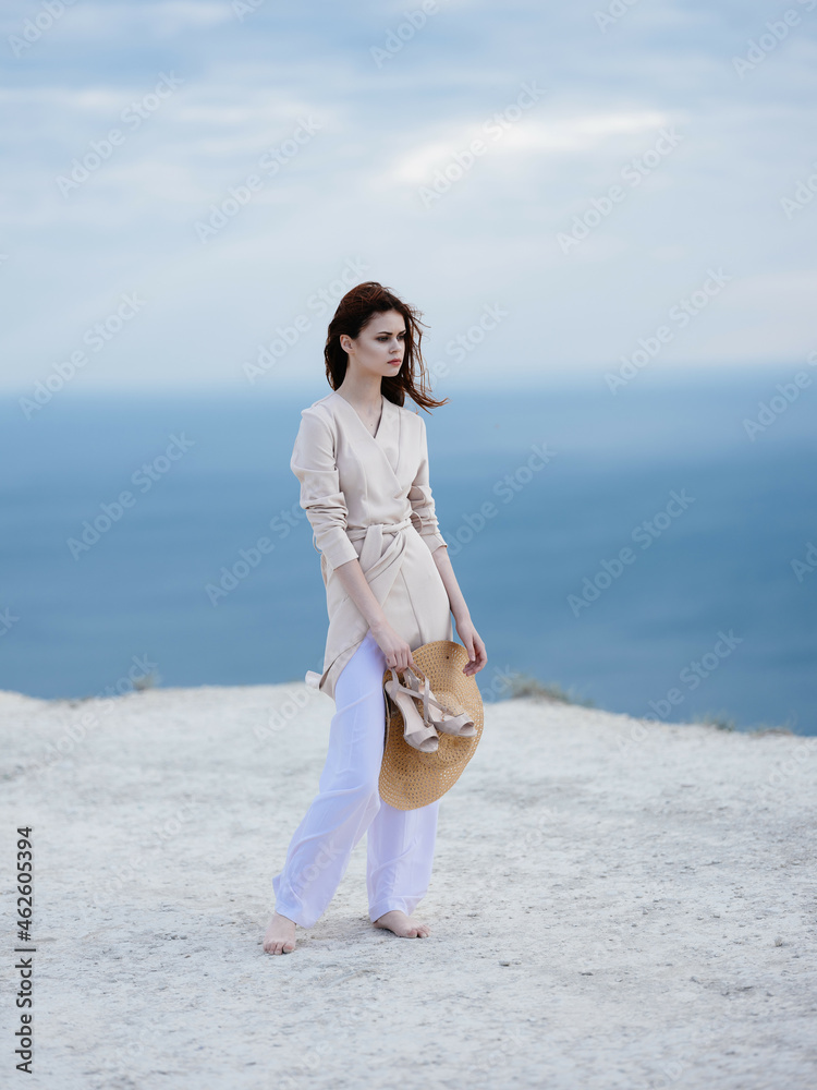 attractive woman walk along the beach sand tropics model Travel attractive woman walk along the beach sand tropics model Travel