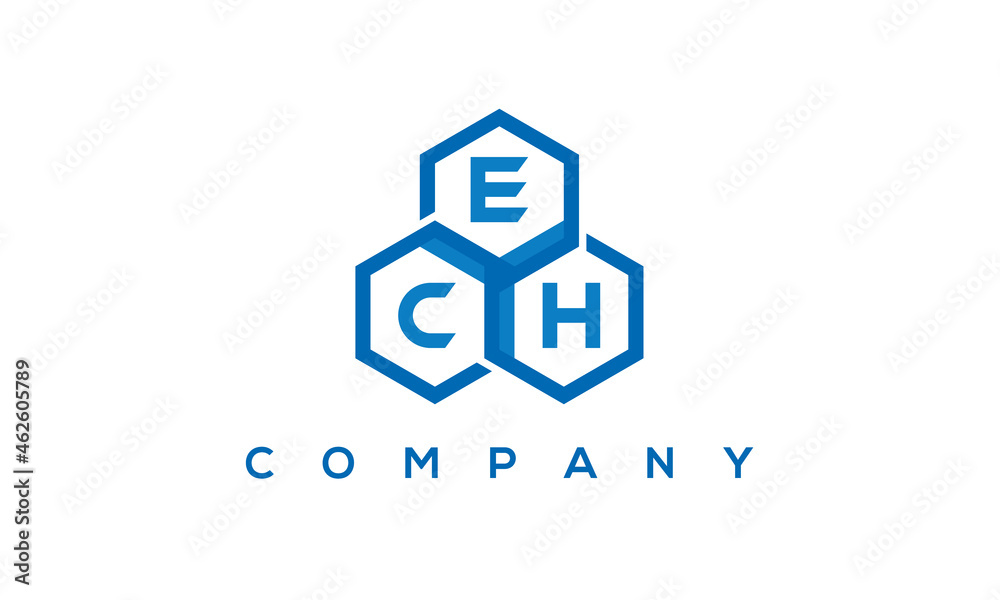 ECH three letters creative polygon hexagon logo	