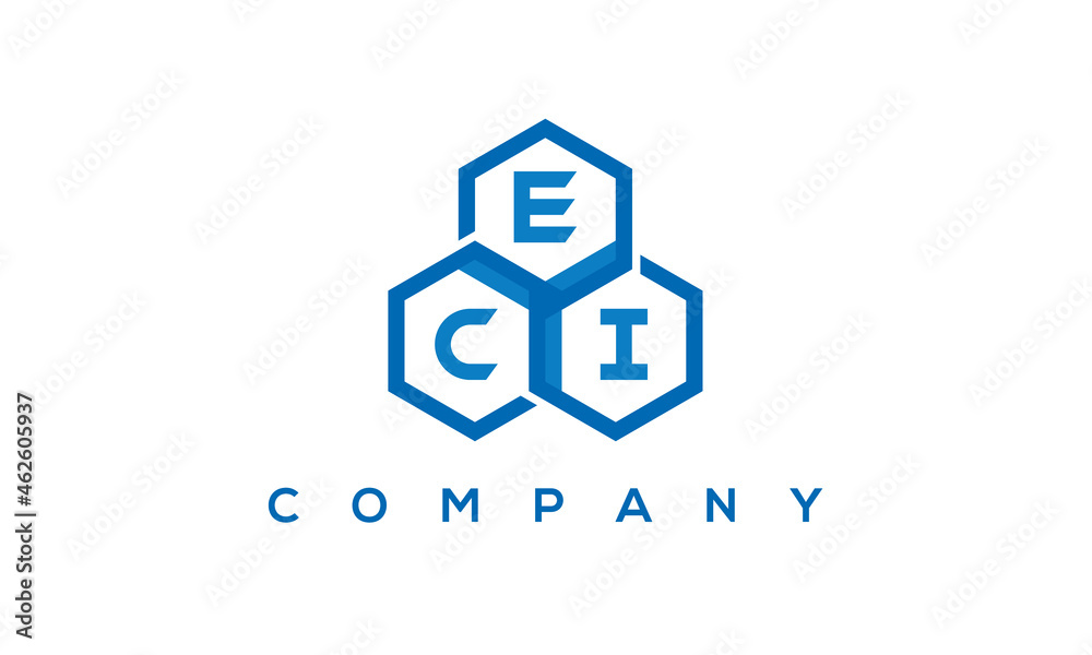 ECI three letters creative polygon hexagon logo	