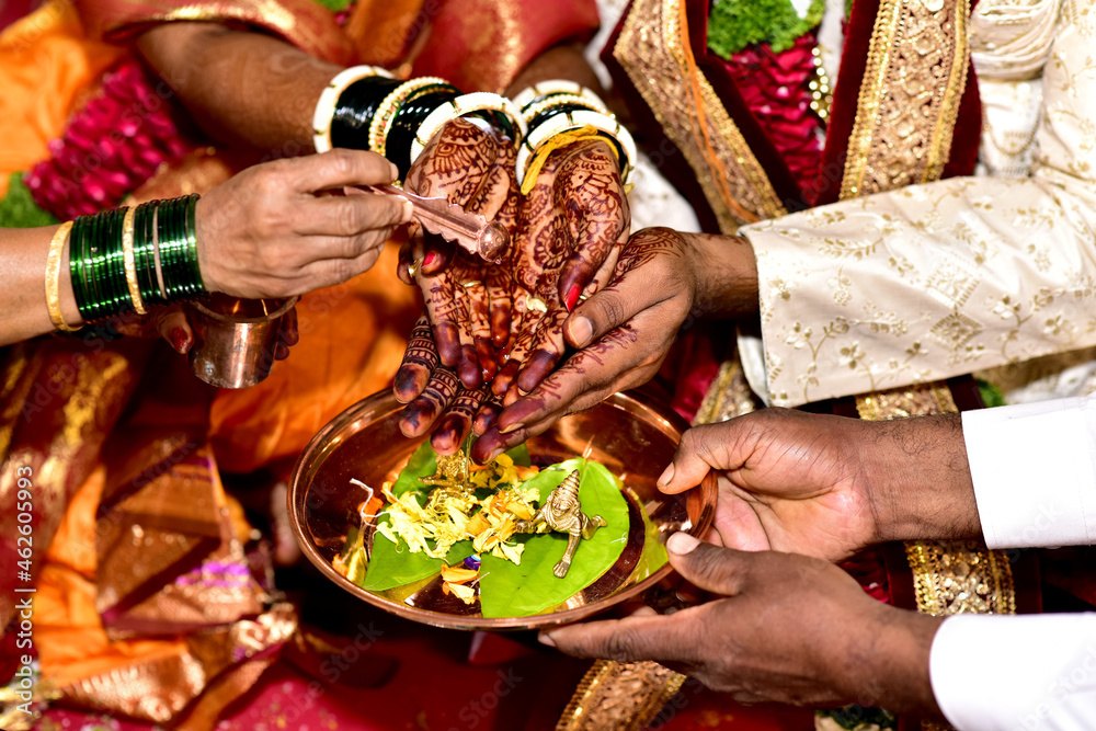 Indian Traditional Wedding Pooja Vidhi In Maharashtra Stock Photo indian-traditional-wedding-pooja-vidhi-in-maharashtra-stock-photo
