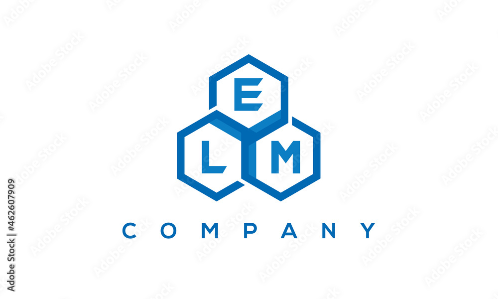 ELM three letters creative polygon hexagon logo	