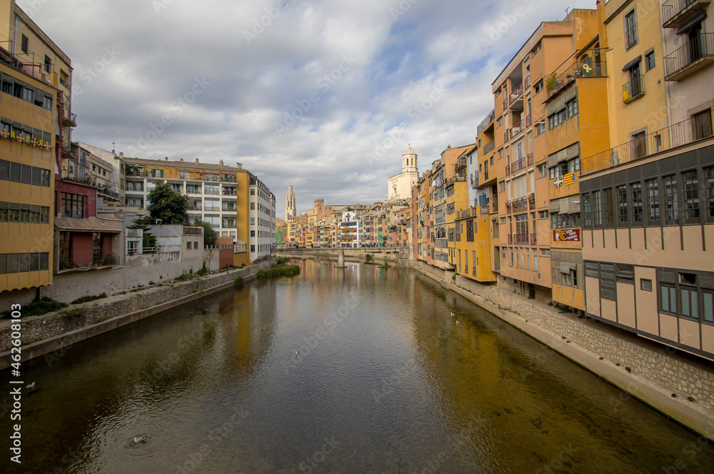 The River Onyar in the city of Girona, Spain
