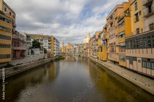 The River Onyar in the city of Girona, Spain