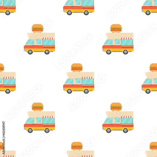 Fast food trailer with burger pattern seamless background texture repeat wallpaper geometric vector