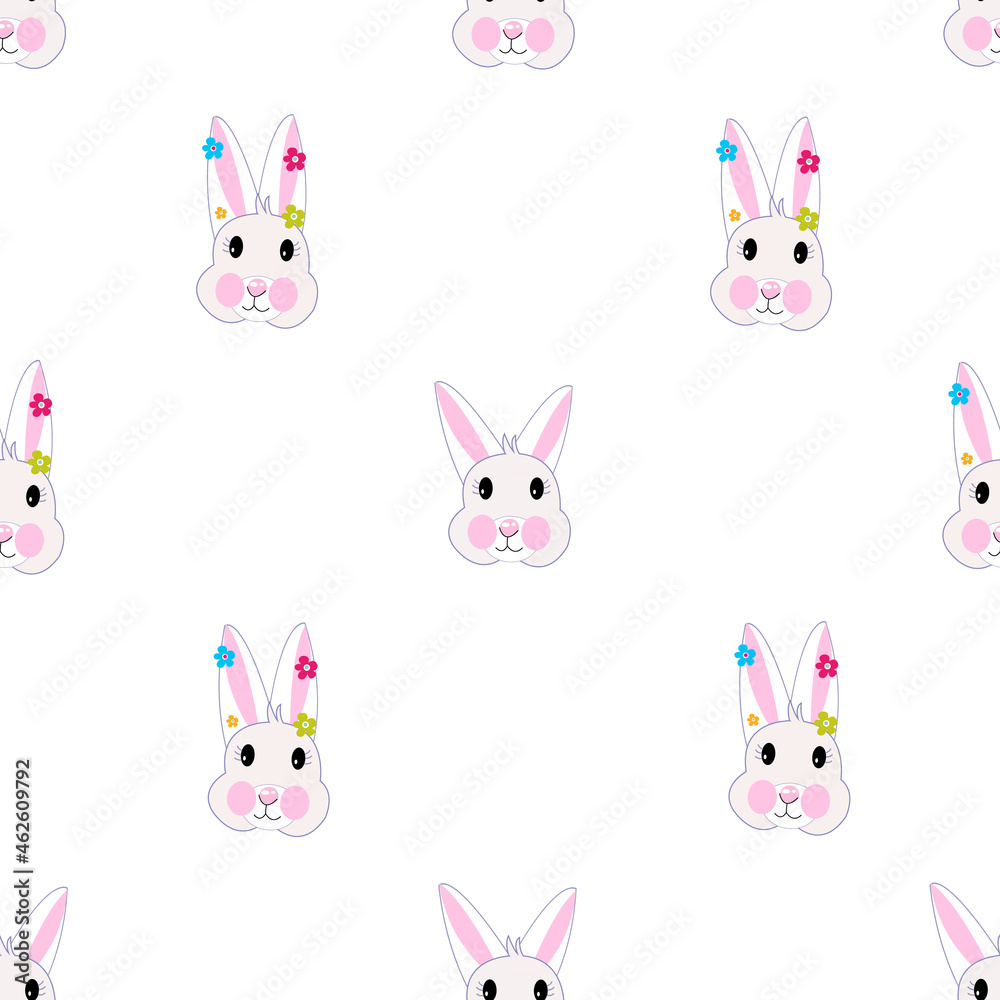 Bunny with flowers Happy Easter seamless fabric design pattern Bunny with flowers Happy Easter seamless fabric design pattern