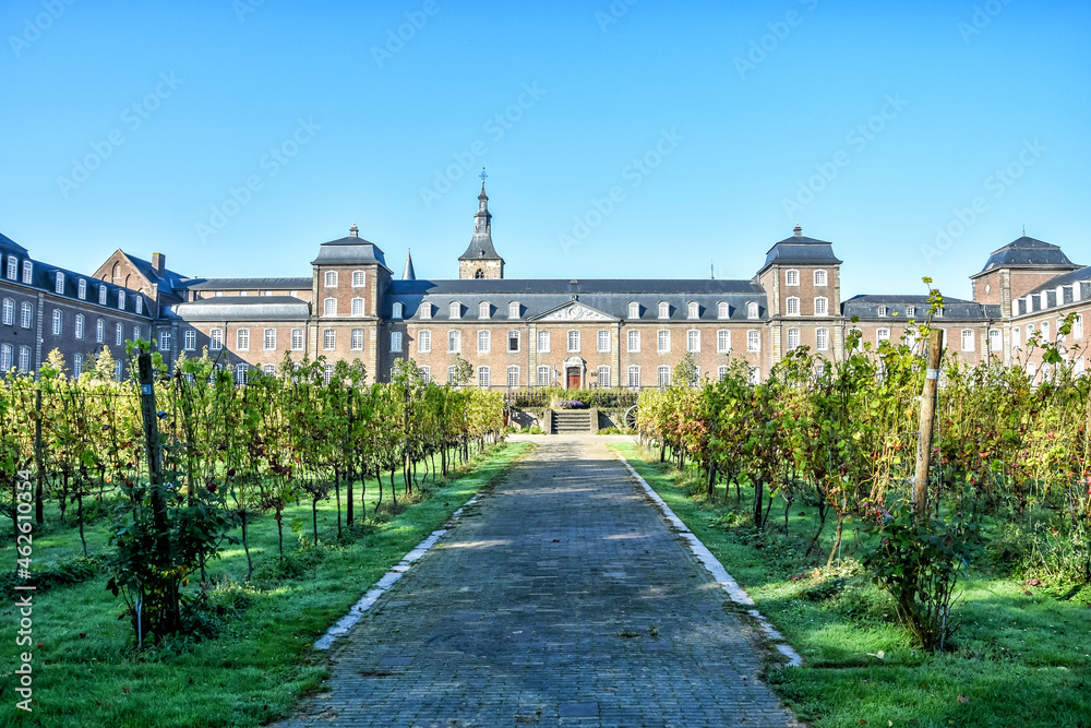 Beautiful view from the garden on the Moretti wing of the Limburg Abbey Rolduc. Netherlands, Holland, Europe