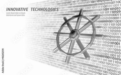 Wheel helm computer developer app concept. Business digital open source program. Data coding steering 3D low polygonal vector line illustration