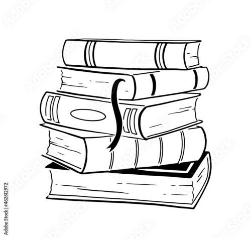 Vector line art illustration of stack of books