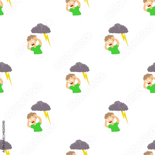 Brontophobia concept. Cartoon illustration of a man suffering from the fear of thunderstorm