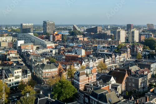Skyline cityscape with rooftops of city center Groningen in The Netherlands seen from the Forum cultural building © Maarten Zeehandelaar