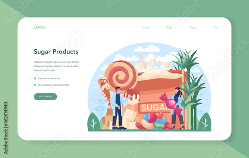 Sugar production industry web banner or landing page. Saccharose